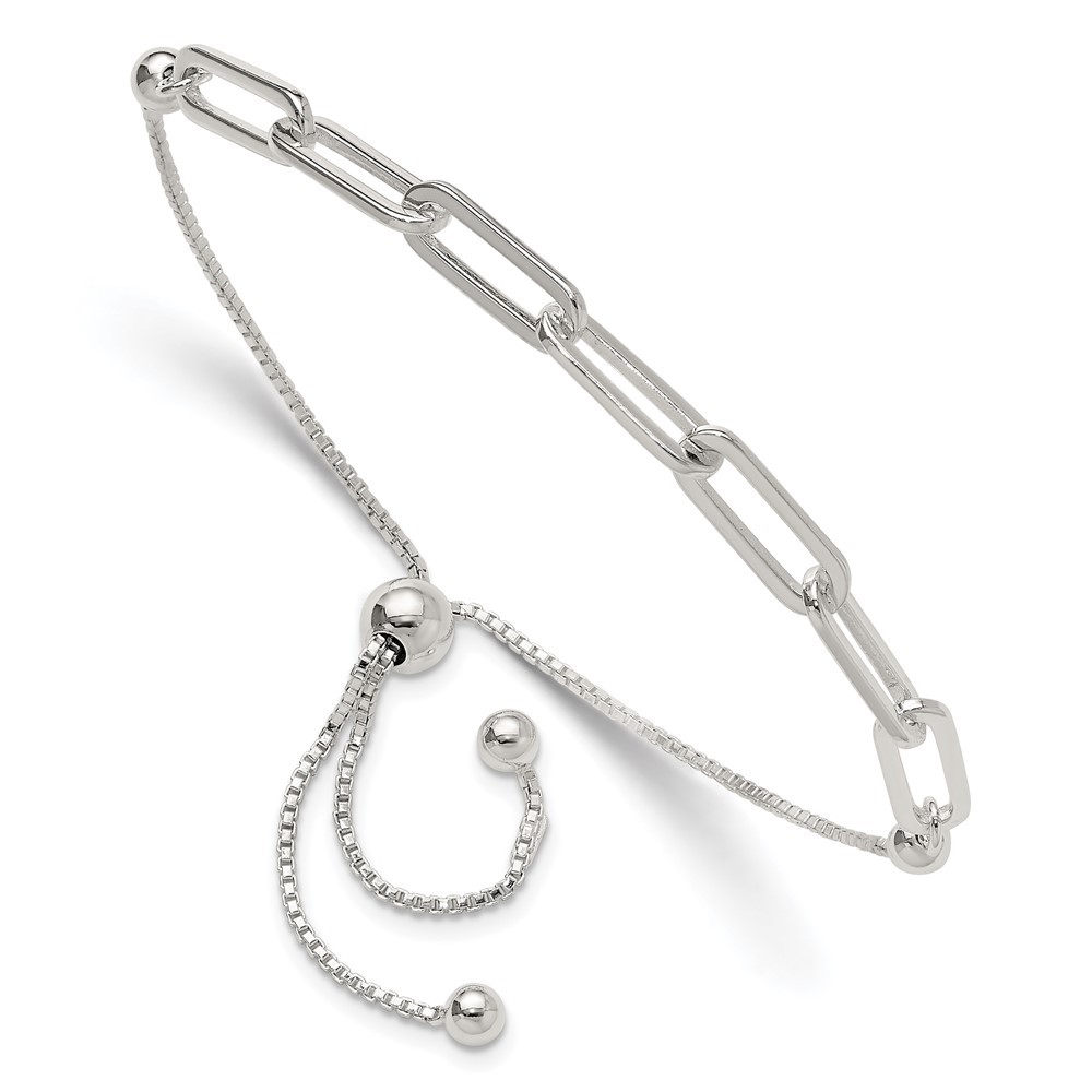 925 Sterling Silver Polished Trendy Paperclip Link Adjustable Ladies Bracelet